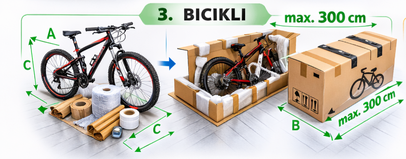 Bicikli csomagolása hosszú lapos dobozban