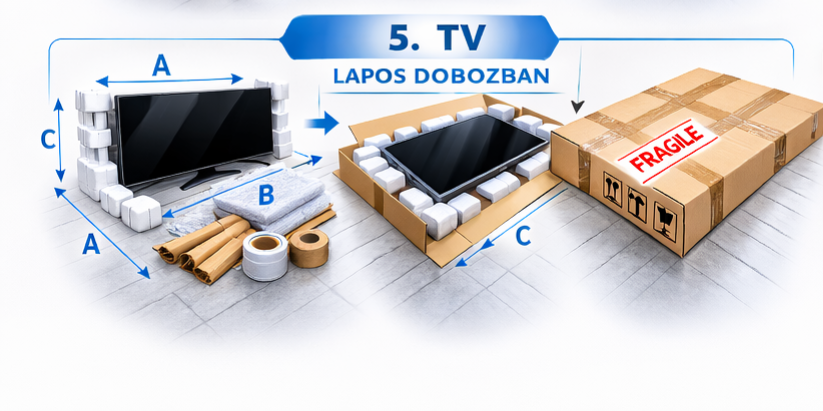 TV helyes csomagolása lapos dobozban